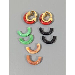 Vintage Trifari Interchangeable Hoop Earrings Clip On Multi Color Lucite